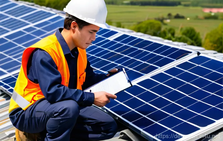녹색산업 실기 시험 합격 전략 - **Prompt 1: Solar Panel Installation Exam in Progress**
    "A young adult male technician, in his e...