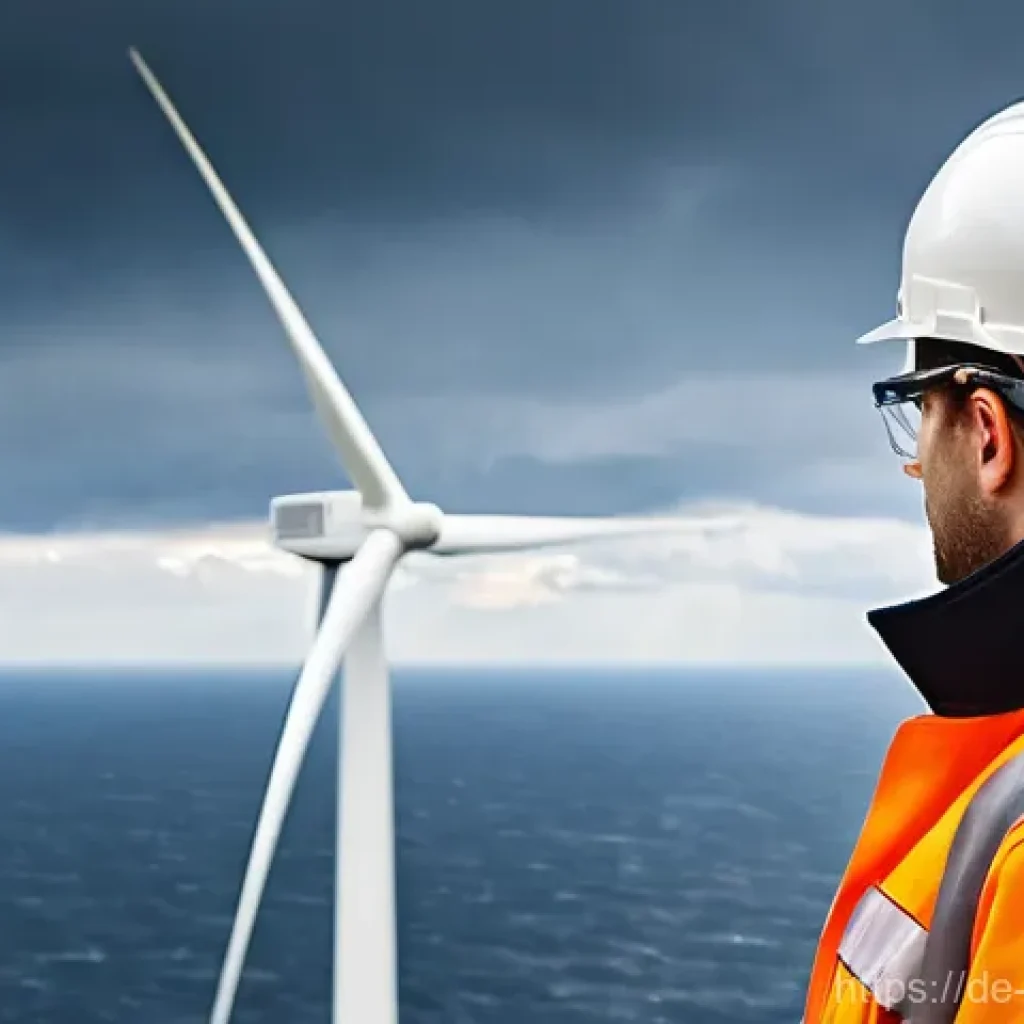 녹색산업 직무와 역할 - **Prompt: "A dynamic, cinematic shot of a German wind turbine service technician, wearing full safet...
