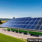 Home 21 녹색산업 실무 사례 - A small German organic bakery rooftop covered with modern photovoltaic solar panels under a clear bl...