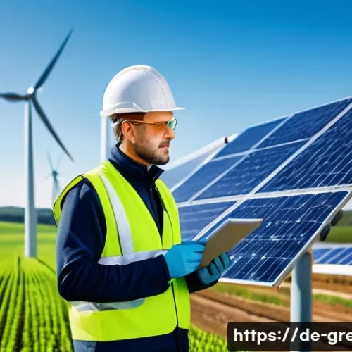 Home 32 녹색산업 자격증 준비와 시험 과목 - A professional German green industry engineer in a modern solar energy facility, wearing protective ...