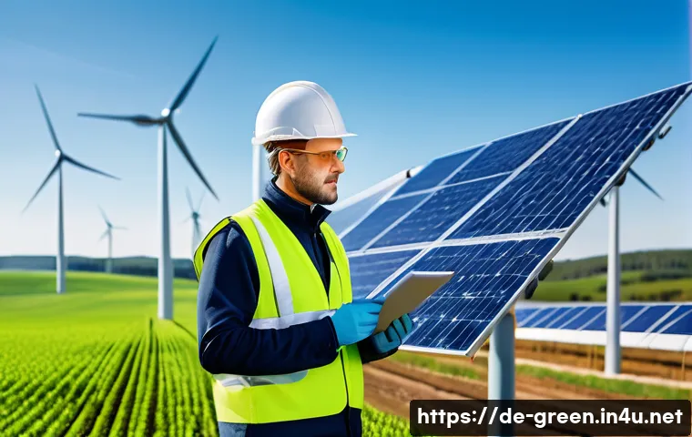 녹색산업 자격증 준비와 시험 과목 - A professional German green industry engineer in a modern solar energy facility, wearing protective ...