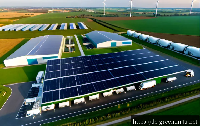 Home 17 녹색산업 분야의 최신 동향 - Photorealistic wide-angle view of a modern German green industrial park at sunrise, sleek solar-pane...